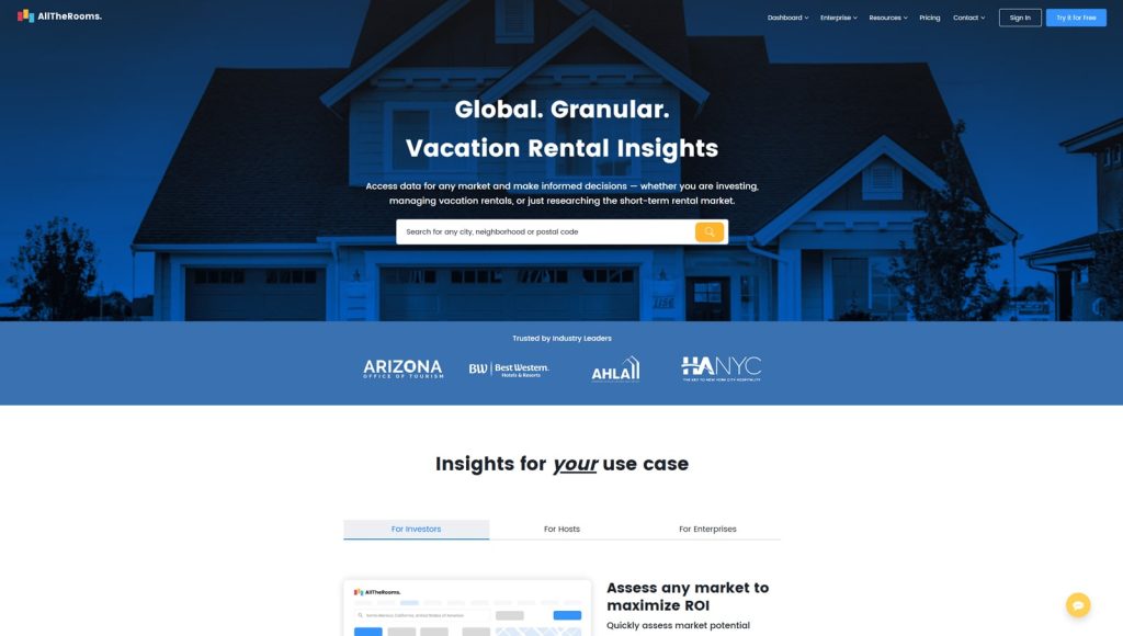 Portrait of AllTheRooms Airbnb Calculator, one of the best Airbnb calculator solutions, with a property performance benchmark.
