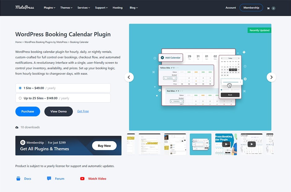 Image of the MotoPress Booking Calendar plugin page.