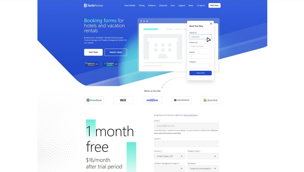 Picture of BNBForms, one of the affordable Hostaway alternatives with a mobile-friendly booking widget.