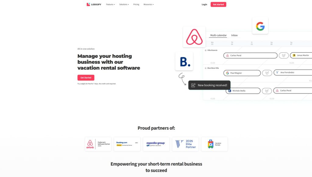 Graphic of Lodgify, a versatile booking management platform for vacation rentals with built-in property management software.