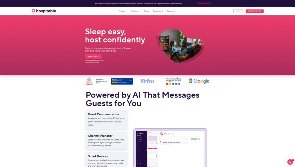 Representation of Hospitable, a solution centered on guest communication with team collaboration and task management.
