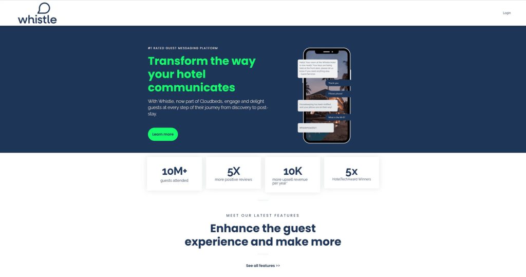 Visual of Whistle, an intuitive guest messaging platform, with real-time notifications.