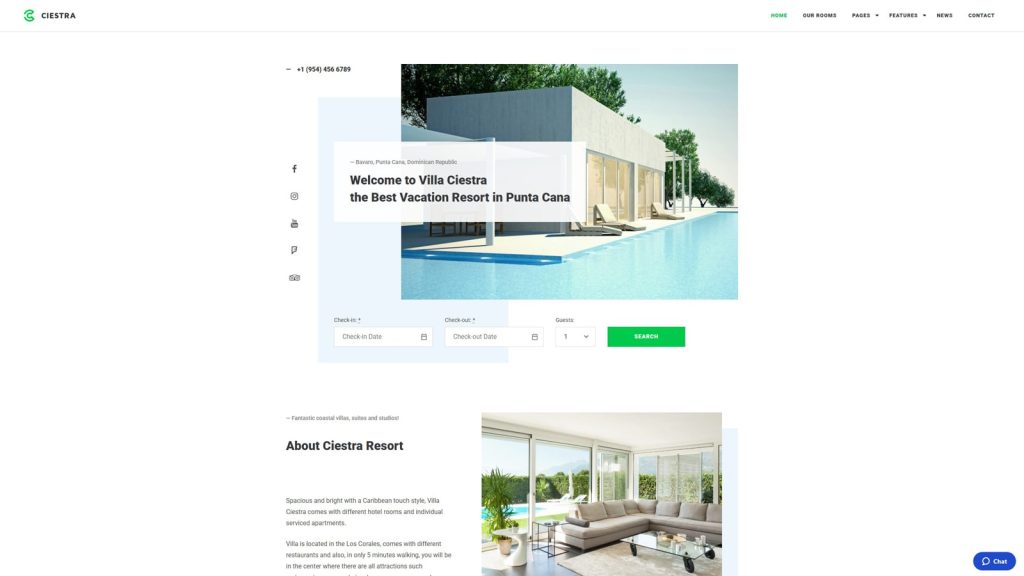 Representation of Ciestra, a modern hotel web design solution for WordPress with bookable extra & dynamic rates.