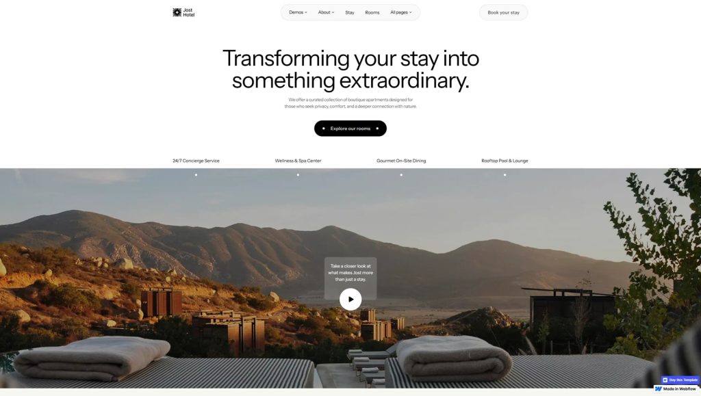 Image of Jost, one of the best hotel booking website templates, with well-designed homepage layouts.