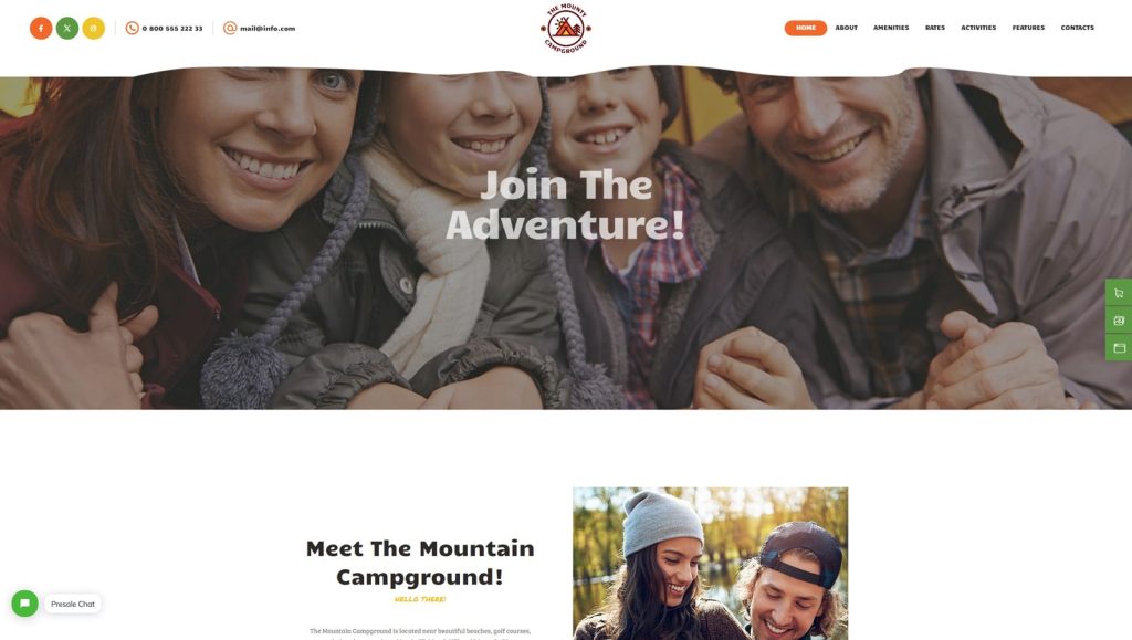 Graphic of The Mounty, a flexible campground WordPress theme with 4 ready-made homepage designs.