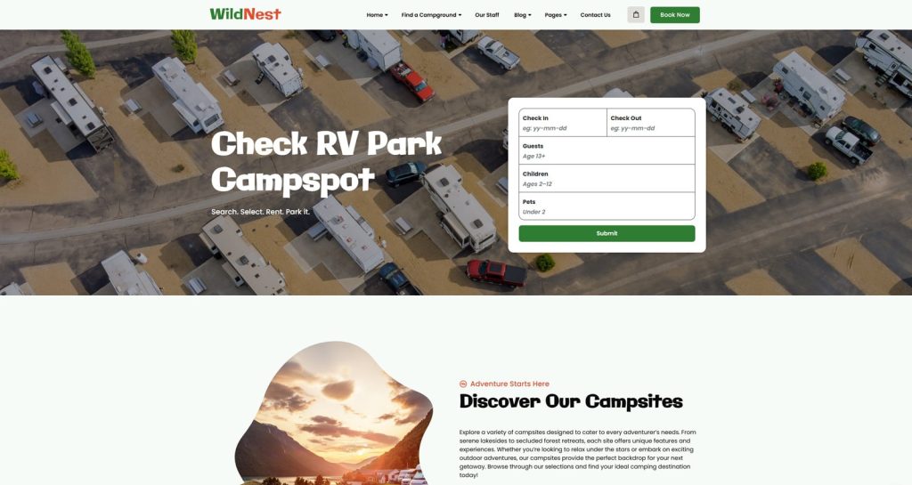 Visual of Camping, a responsive web design solution for campgrounds with a flexible booking system.