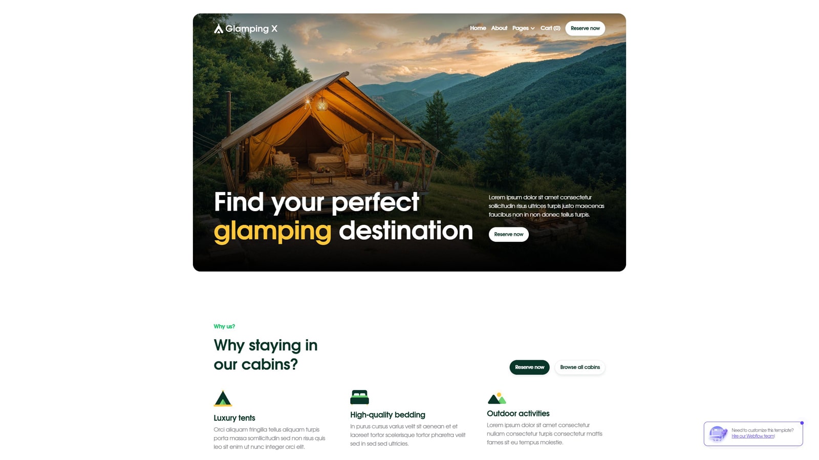 Photograph of Glamping X, a multipage solution for camping websites with a reliable accommodation search system.