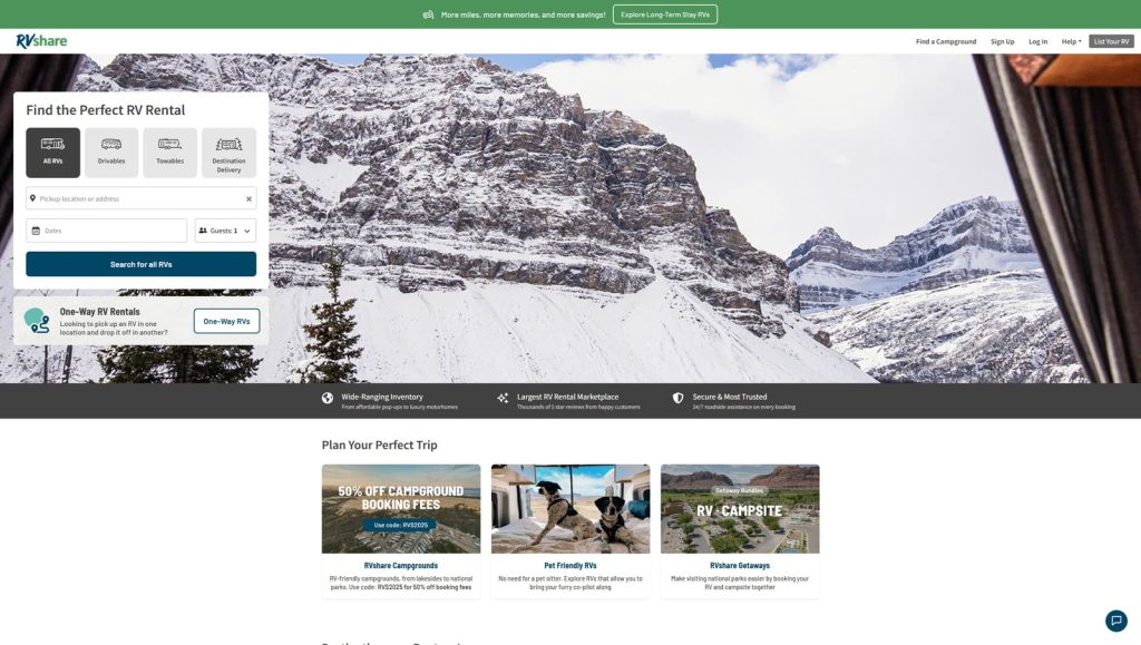 Photo of RVshare, a flexible and reliable RV rental platform.