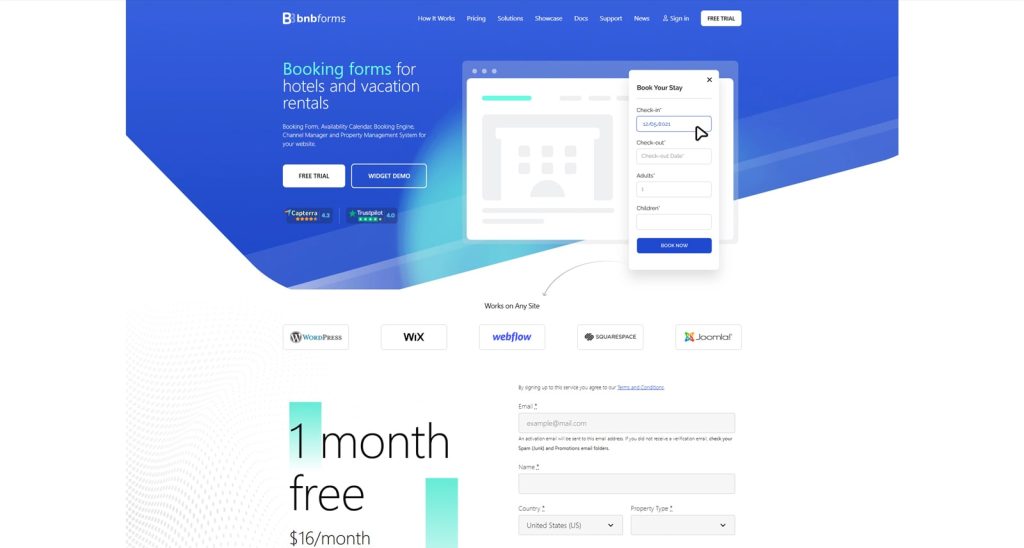 Figure of the BNBForms website, a booking management solution for RV rentals.