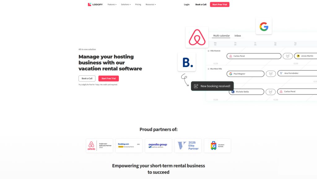 Graphic of Lodgify, one of the top-notch vacation rental management software options, with free onboarding tools.