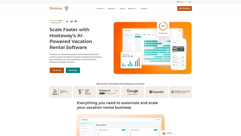 Illustration of Hostaway, one of the top-notch vacation rental management software options, with a performance dashboard.