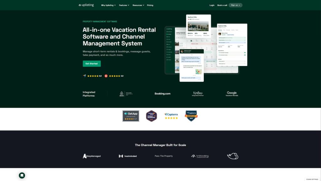 View of Uplisting, short-term rental booking software with eSign rental agreements.