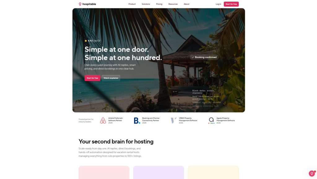 Photograph of Hospitable, a feature-rich vacation rental software with upsells & guest damage protection.