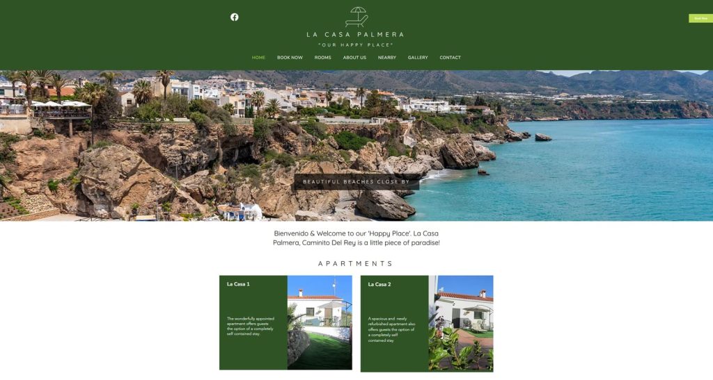 Image of La Casa Palmera, one of the best vacation rental website examples, with varied content sections.