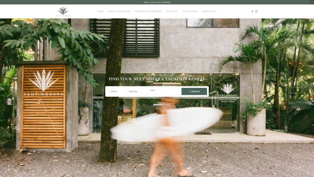 View of Rent Nosara, a small hotel website built with Squarespace with 6 content-rich pages.