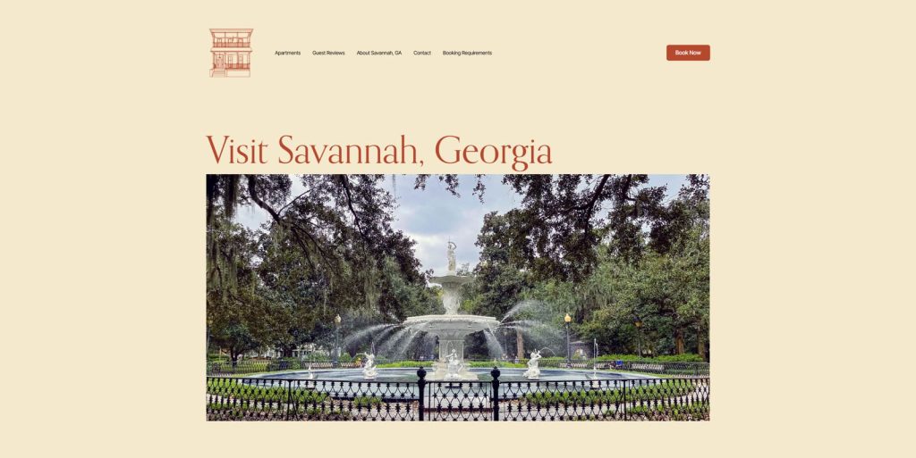Image of Savannah Sunshine, an apartment rental website with a dedicated page for guest reviews.