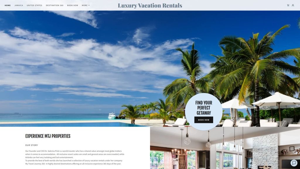 Illustration of Luxury Vacation Rentals, one of the best vacation rental website examples with an AI travel assistant.