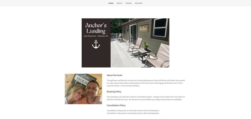 Representation of Anchor's Landing, one of the best vacation rental website examples, with 4 responsive pages.