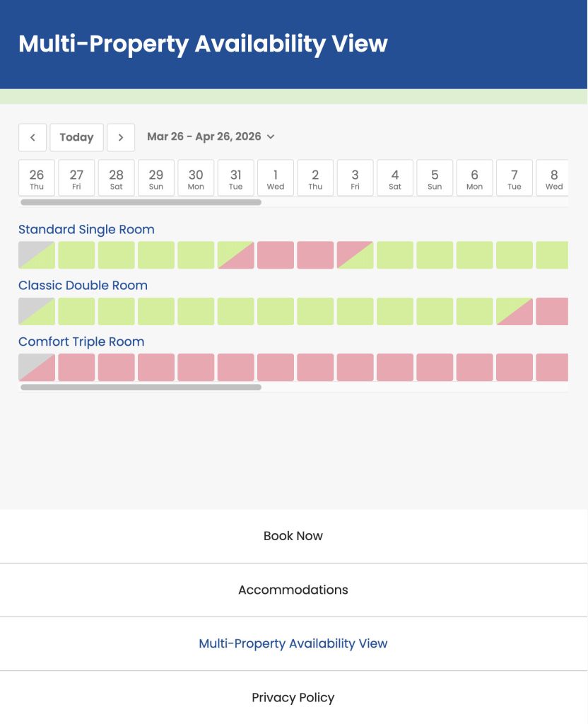 Screenshot of BNBForms multi-property calendar preview in booking widget.