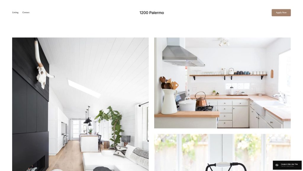 Representation of 1200 Palermo, a direct booking website template with a detailed listing page.