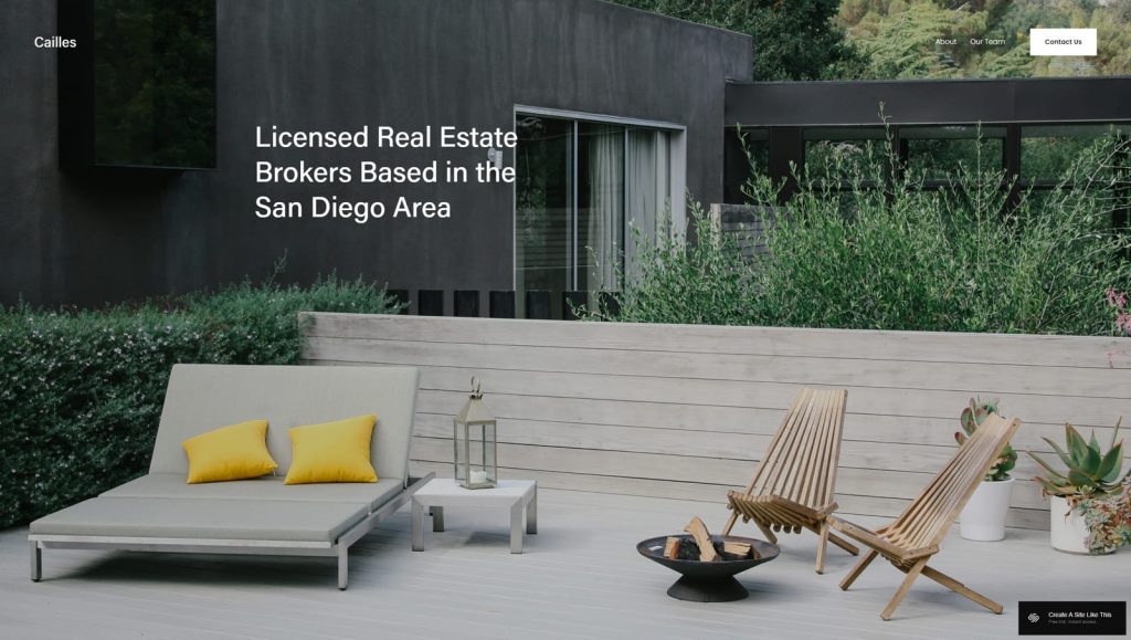 Graphic of Cailles, a Squarespace vacation rental template with a full-width layout design.