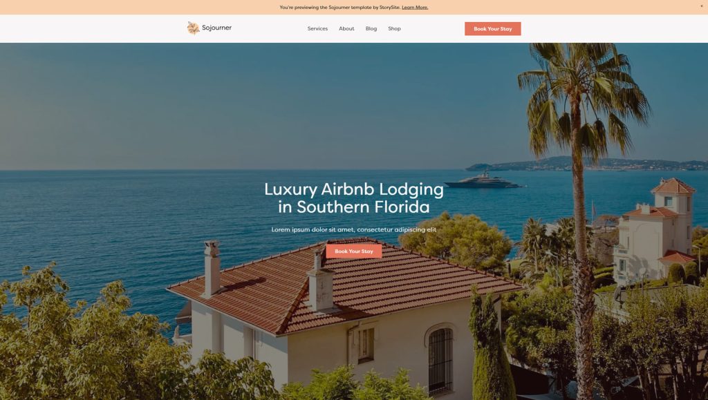 Illustration of Sojourner, a Squarespace vacation rental template with integrated eCommerce functionality.