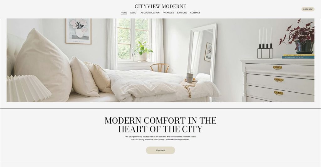 Figure of Cityview Moderne, a vacation rental template for Squarespace with accommodation and Location pages.