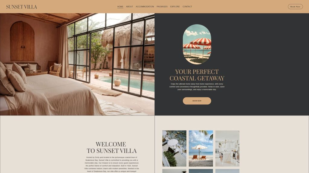 Picture of Sunset Villa, a Squarespace vacation rental template with a memorable color scheme.