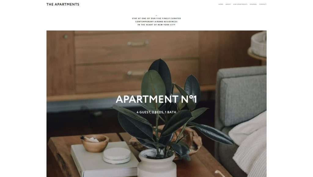 Snapshot of The Apartments, a minimalist website template with a clean footer featuring social links.