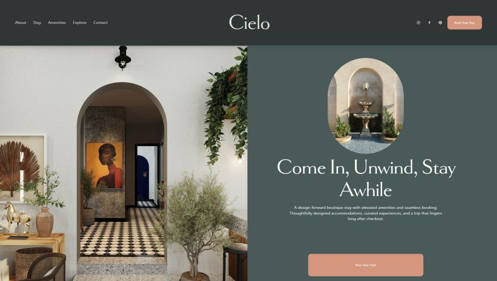 Photograph of Cielo, a villa website template for Squarespace with background video sections.