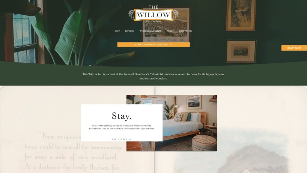 Illustration of The Willow Inn, a visually rich website example for Squarespace with a dedicated review section.