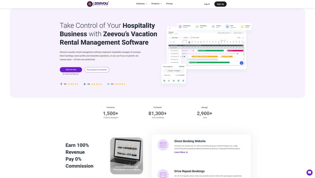 Graphic of Zeevou, a flexible booking platform for vacation rentals with rate and communication automation.