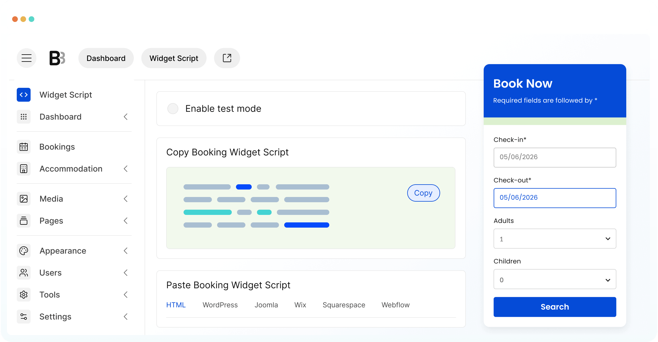 Editing the vacation rental booking widget before embedding it to your site.