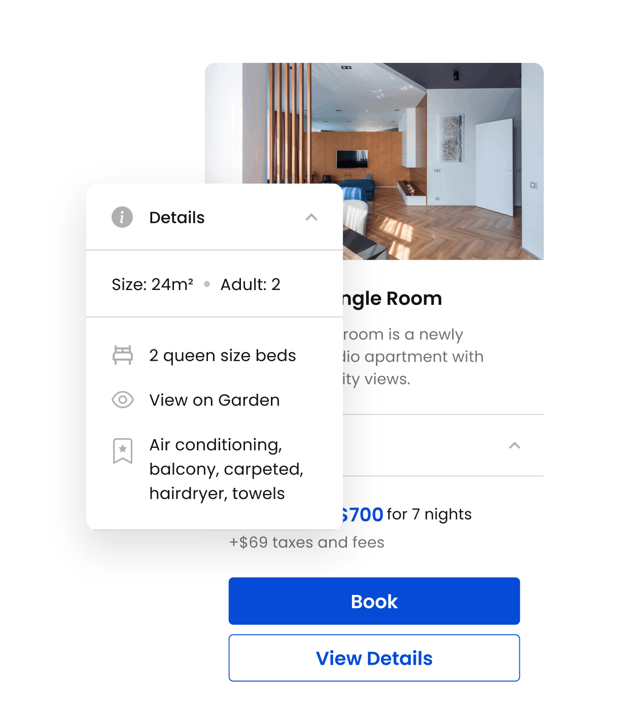 Property details in the hotel booking software.