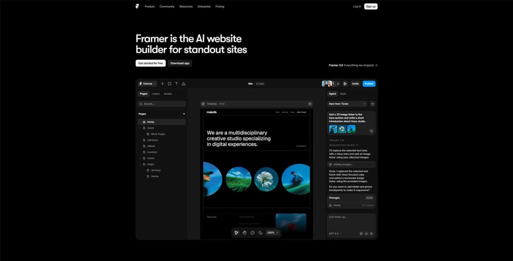 Picture of the Framer page builder website.