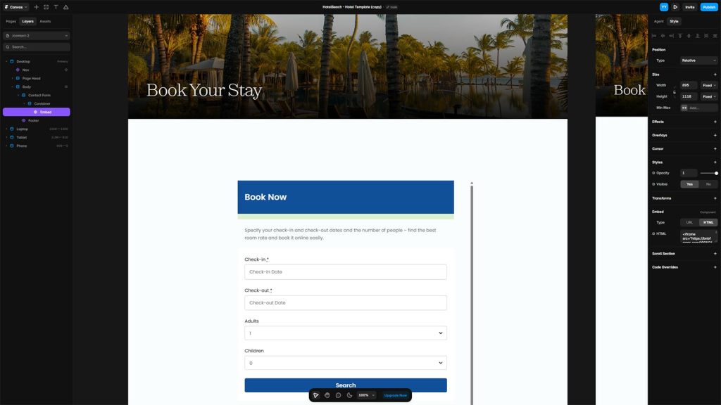 Portrait of a Framer website template project with an integrated BNBForms page.