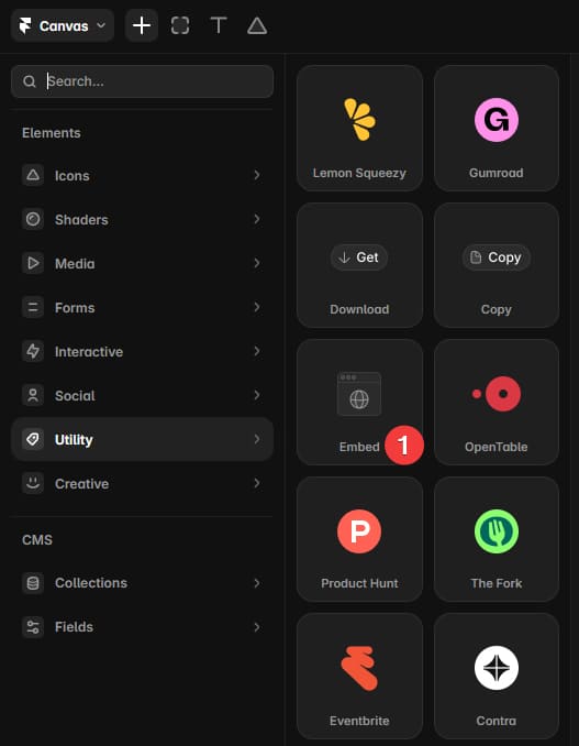 Figure of Utility section of components used for a Framer hotel website.