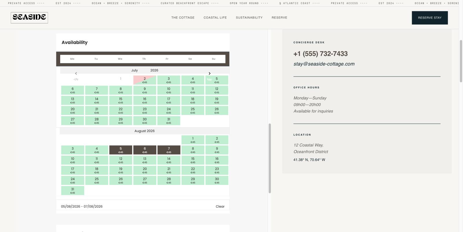 10web availability calendar from bnbforms.