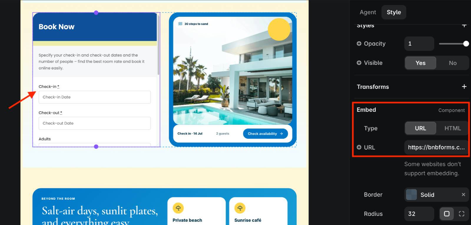 URL booking widget embed in Framer.