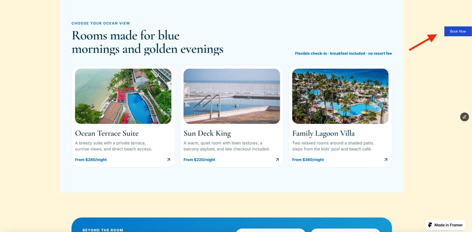 Book Now button in Framer.