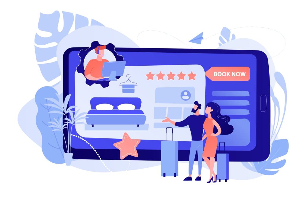 Picture of customers using a direct booking short term rental website.