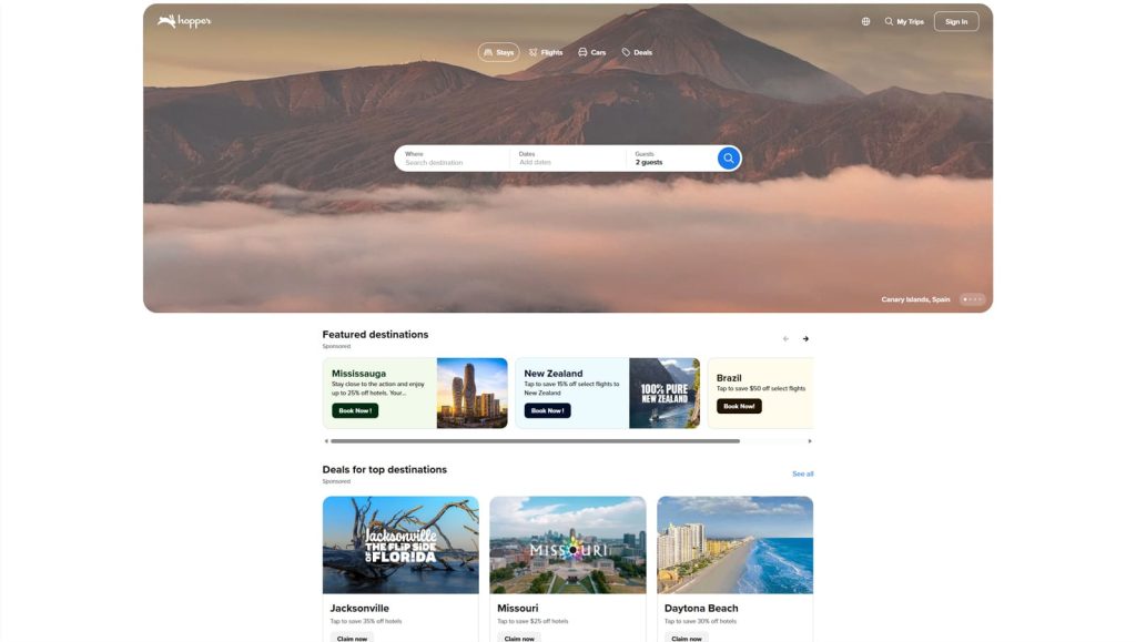 Representation of Hopper Homes, a global platform for vacation rentals with AI-powered travel recommendations.