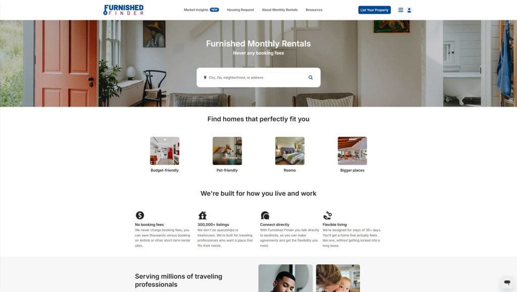 Image of Furnished Finder, a direct-booking rental platform with a mobile-friendly property management dashboard.