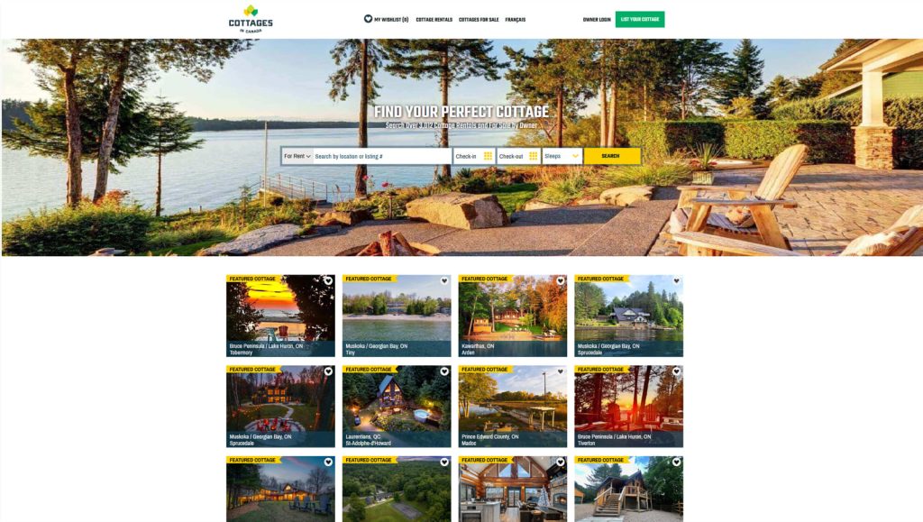 Figure of Cottages in Canada, a North American rental platform with search filters for various types of properties.