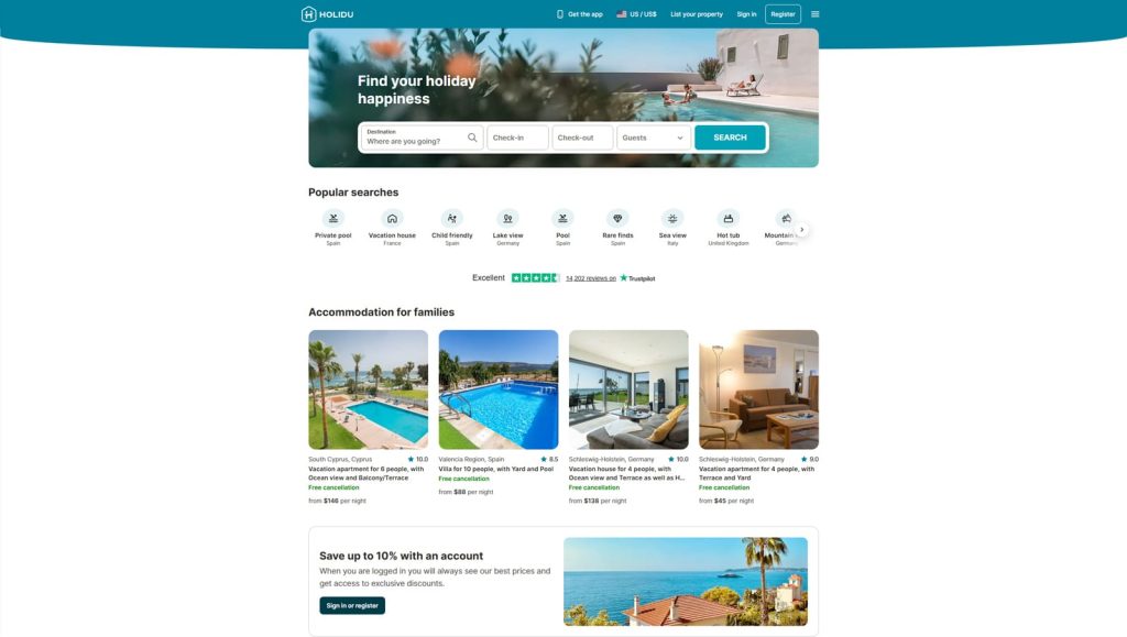 Picture of Holidu, a platform where to list rental property with AI-powered management of listings.
