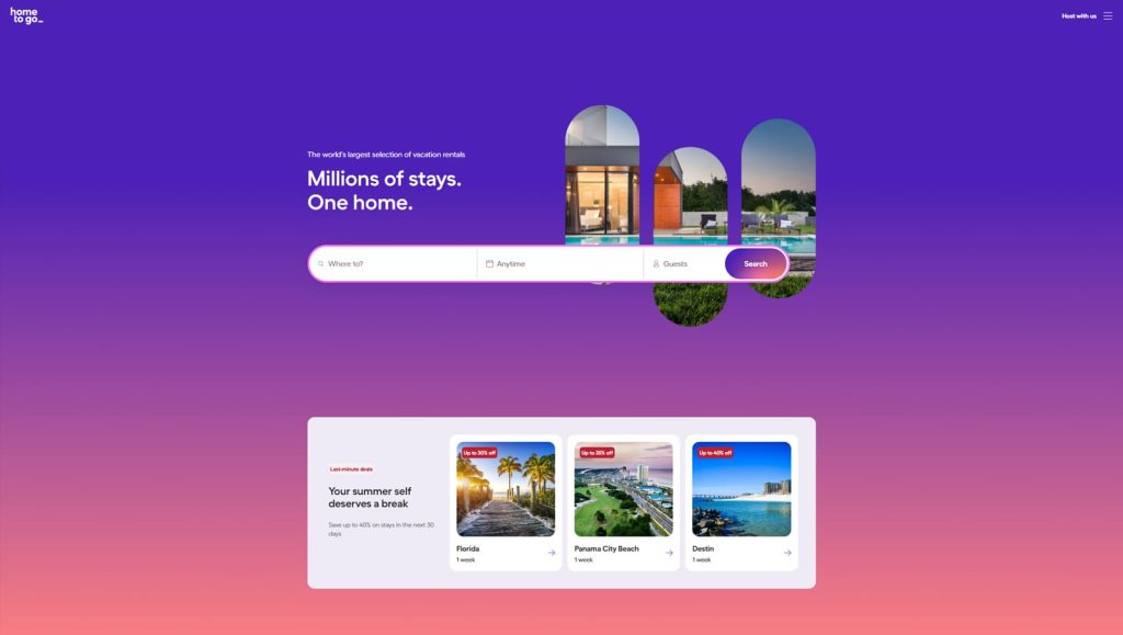 Snapshot of HomeToGo, a Europe-focused rental platform with synchronization with leading PMS tools.