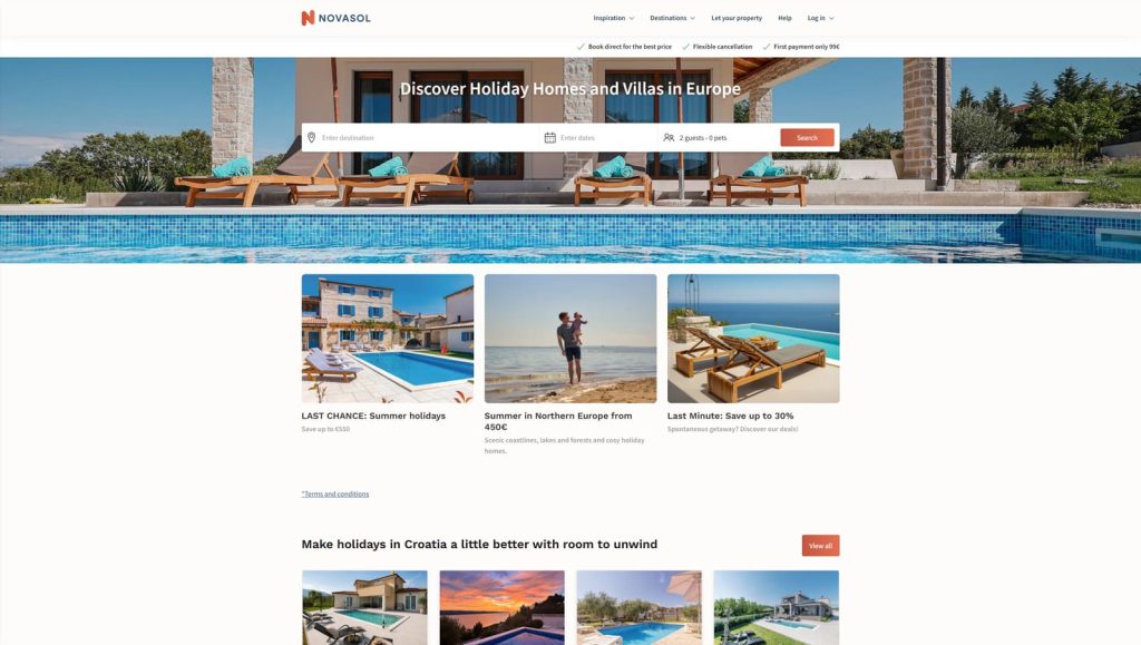 View of Novasol, a platform where to list rental property with professional listing management.