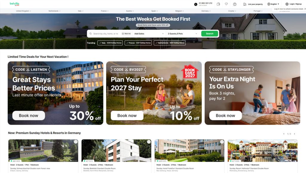 Photograph of Belvilla, a wide-reaching rental platform with an owner portal for easier property management.