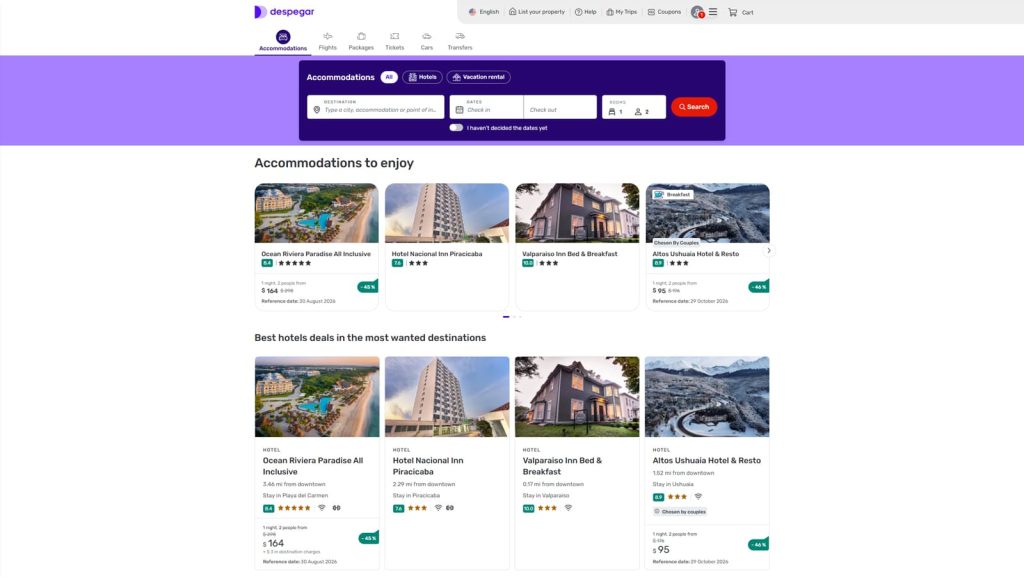 Representation of Despegar, a versatile property rental platform with secure online booking and online payments.