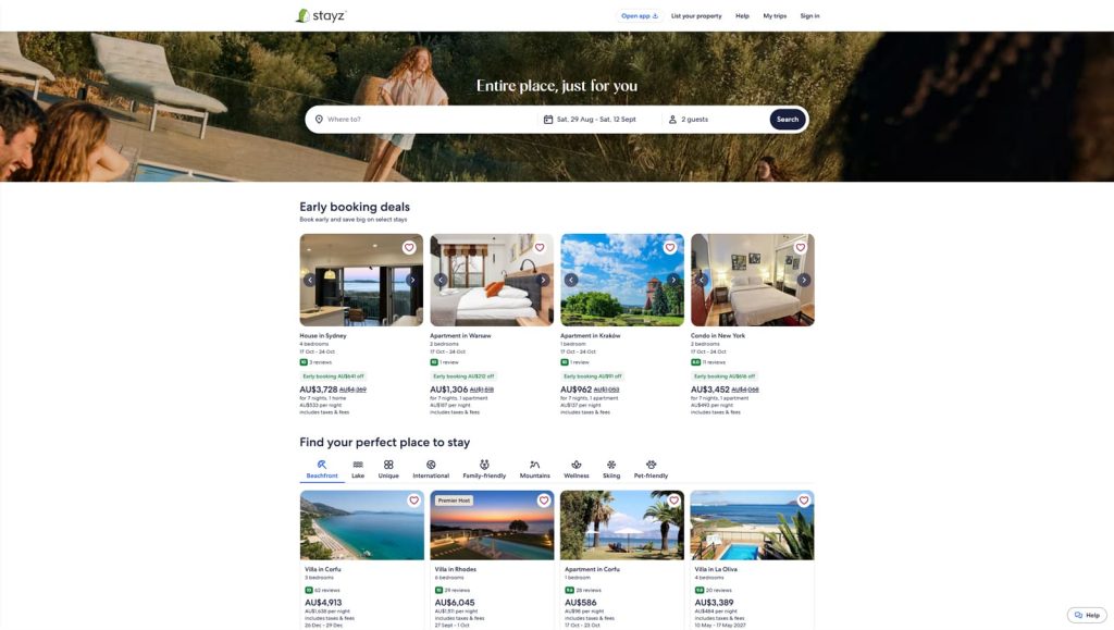 Picture of Stayz, a platform where to list rental property with a wide choice of promotional tools.
